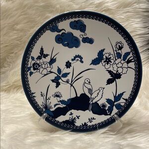 Blue and White Decorative Plate with Bird Design